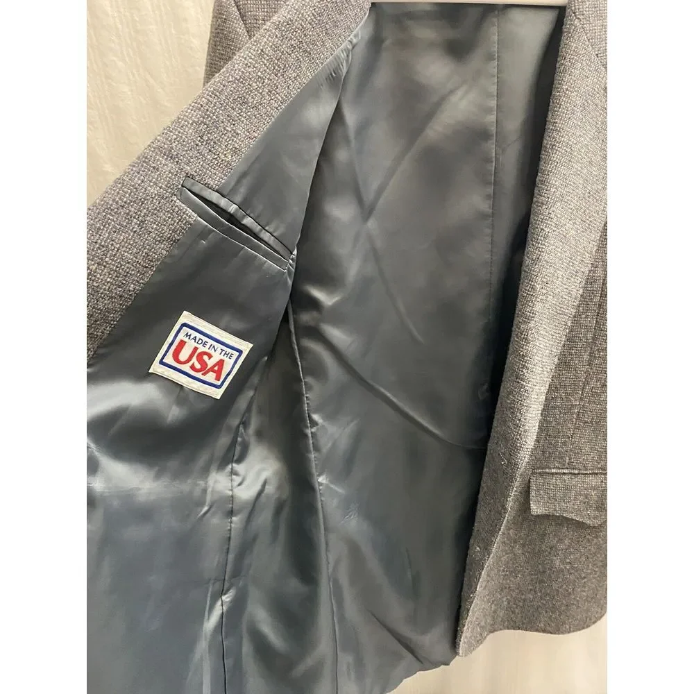 Vintage Pioneer Wear Western Sport coat Jacket Grey Elbow Patches 44L Wool Blend